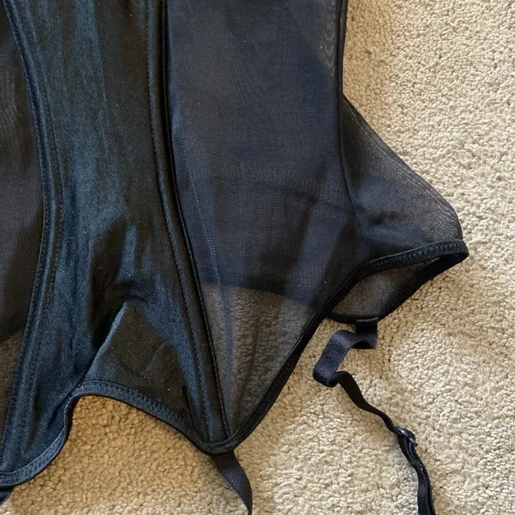 VINTAGE VAN RAALTE BLACK SHEER BUSTIER CORSET WITH GARTERS SIZE 34B - Picture 2 of 15